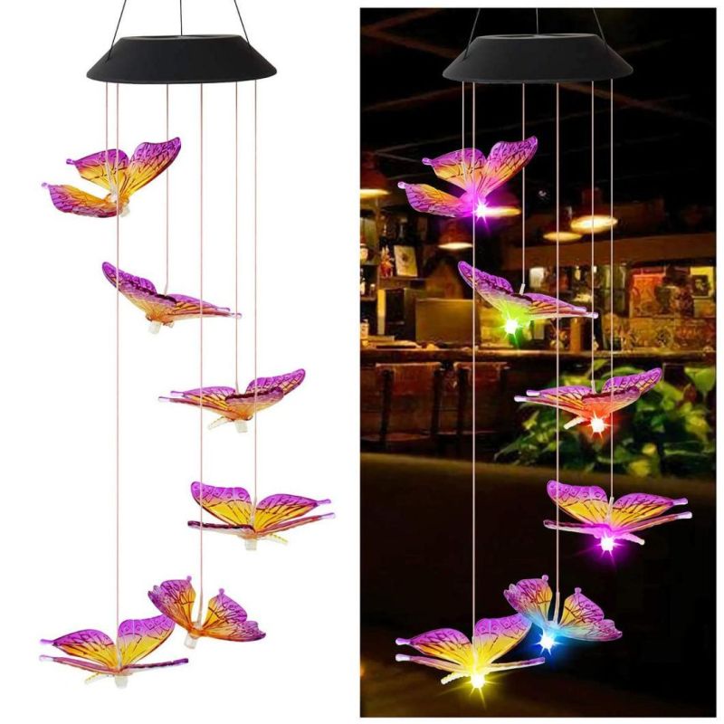 Romantic Solar Powered LED Butterfly Wind Chime Light Color Changing Garden Patio Porch Garden Home Garden Dé Cor Chime Decoration Wyz18487