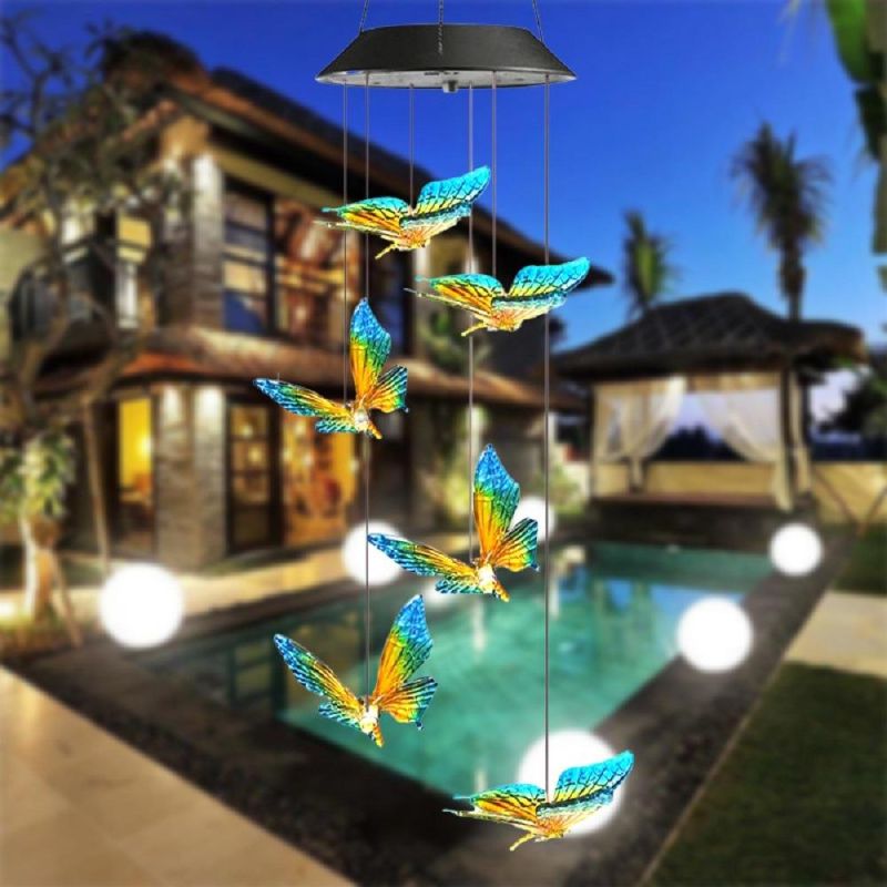 Solar Wind Chime Light Color Changing Butterfly Solar Chimes Outdoor Decoration Lights Wind Chime Solar Lamp Wyz18493