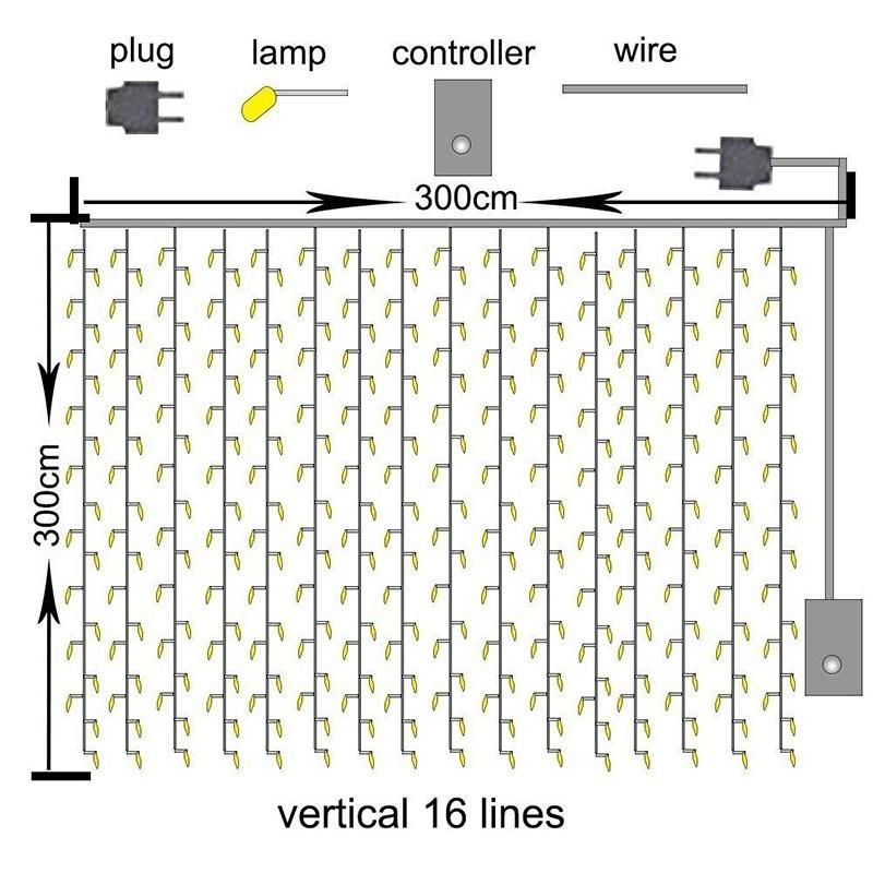 3m*3m 300LEDs Christmas Home Garden Festival Lights