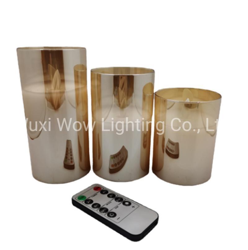 Three Sets of Golden Glass Remote Control Swing Candle Lamp Birthday Wedding Christmas Decoration Lamp