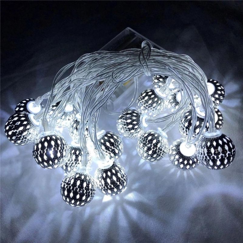 10/20/40/50LEDs Holiday Christmas Decoration Moroccan Hollow Metal Ball LED String Light