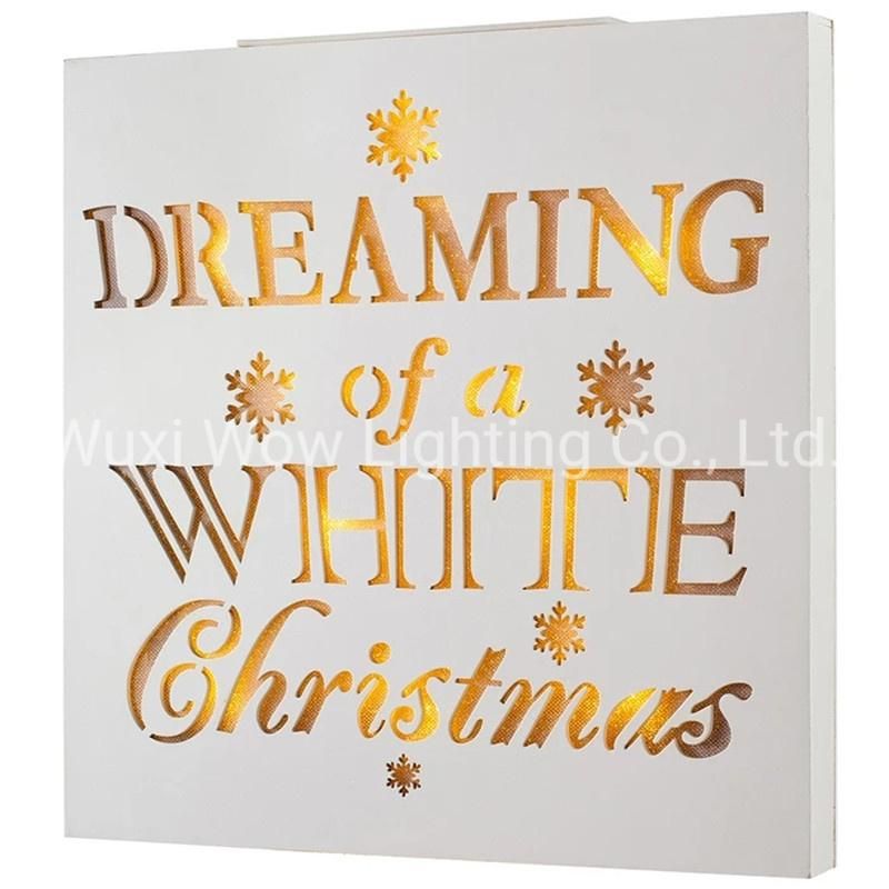 Dreaming of a White Christmas Wooden Sign with 10 Warm LED Lights 44 Cm