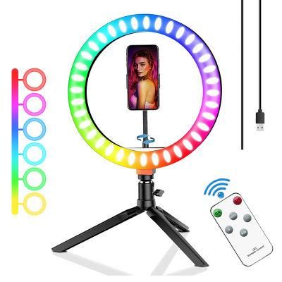 10&prime;&prime; 26cm RGB Ring Light with Phone Clip Kit Camera Photography Video Selfie RGB LED Ring Light for Mobile Phone