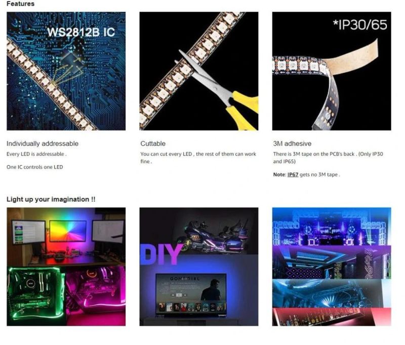 High Quality Ws2812 Addressable Digital Strip 12mm RGB LED Pixel Light 144LEDs