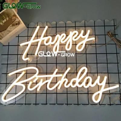 Custom Warm White Neon Letters Light Happy Birthday LED Neon Sign with Dimmer CE RoHS Approval for Party Home Bar Event Living Room Decoration