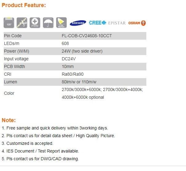 CCT COB LED Strip 608 LED/M COB CCT Light Strip