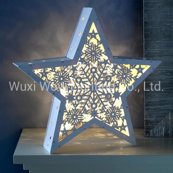 Hanging Star Christmas Decoration Wood 28.5 Cm - White