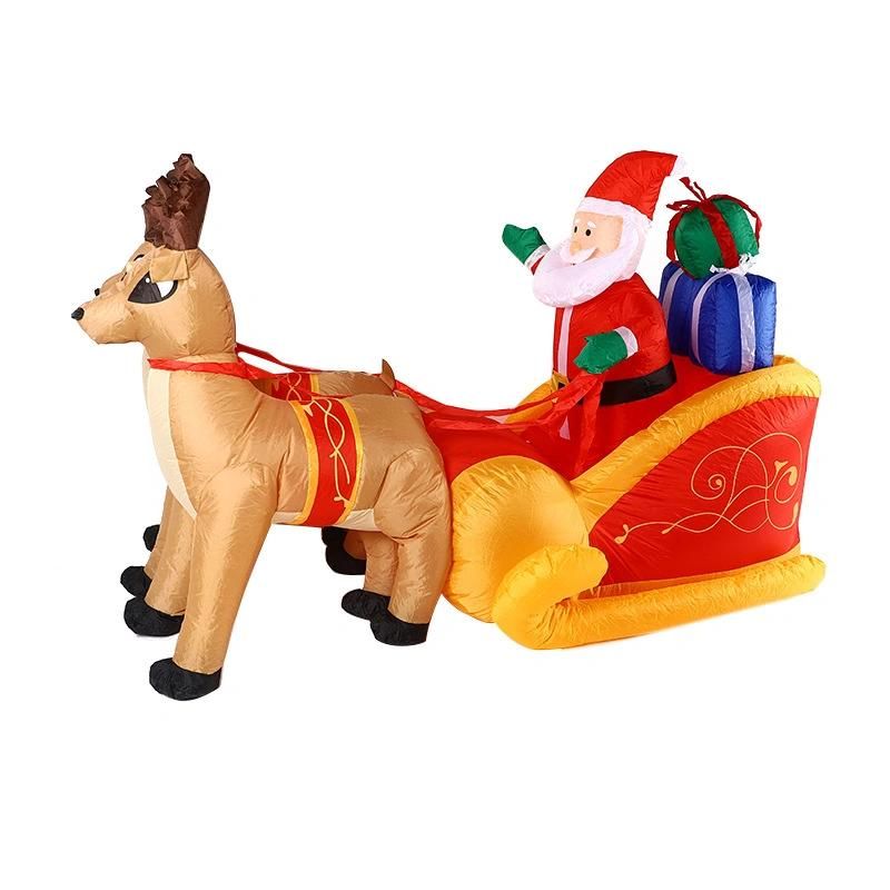 Christmas Inflatable Santa Claus on Sleigh with 3 Reindeer & Christmas Tree Light