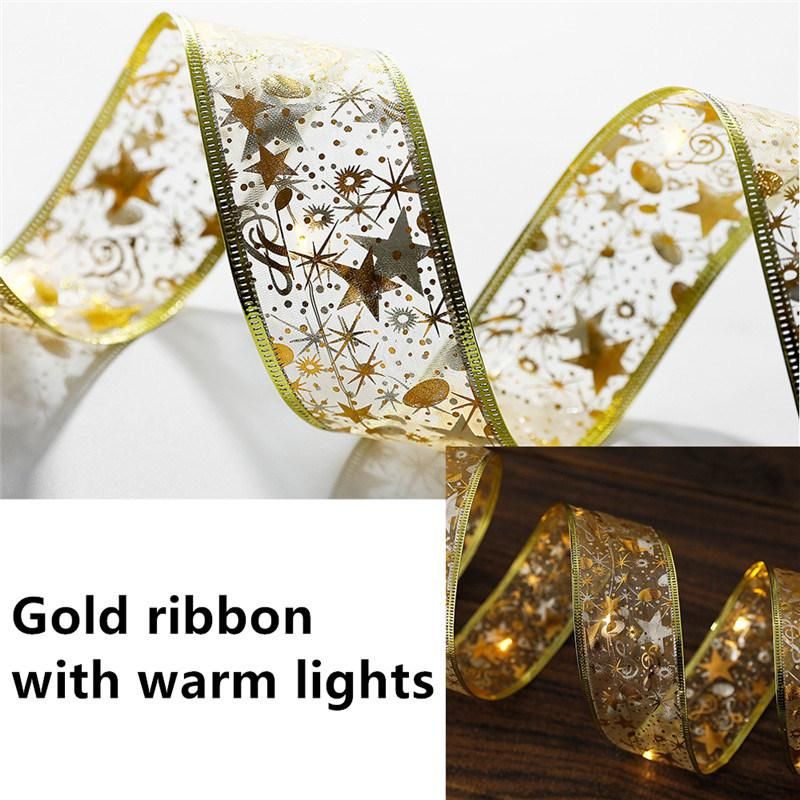 Christmas Tree Decor LED Ribbon Lights DIY Lace Bows String Lights