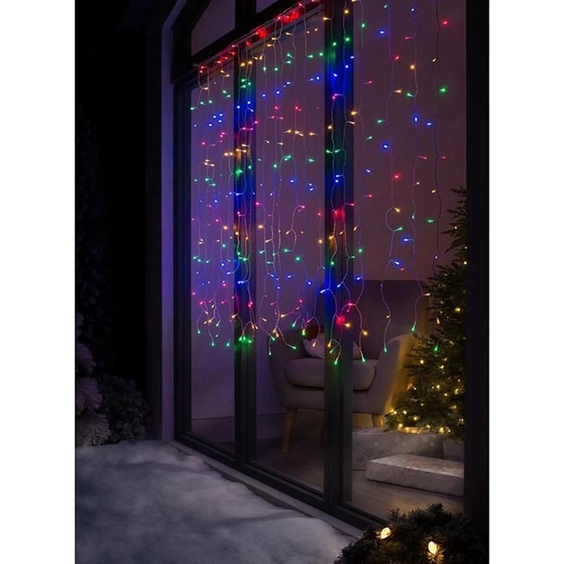 300 Multi Function LED Low Voltage Connectable Curtain Light String Warm White Christmas Lights