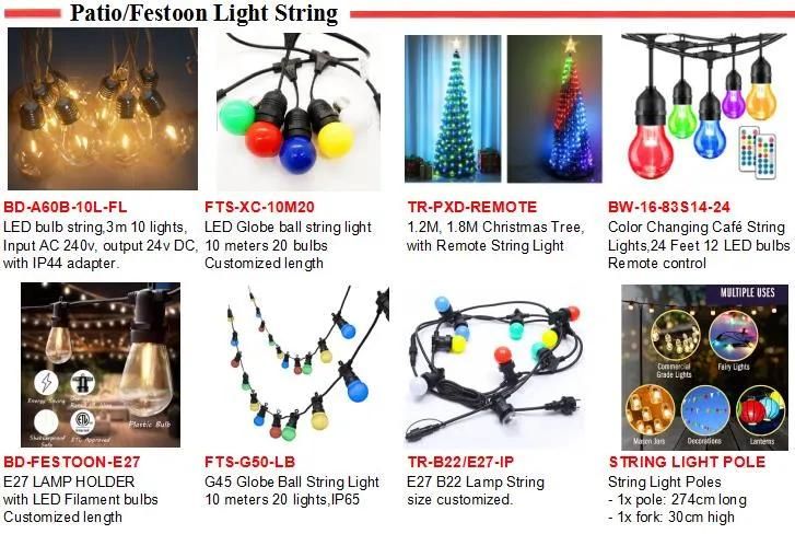 G40 Globe Patio String Light with 25 Bulbs for Bistro Pergola Tents Market Cafe Gazebo Party Decor