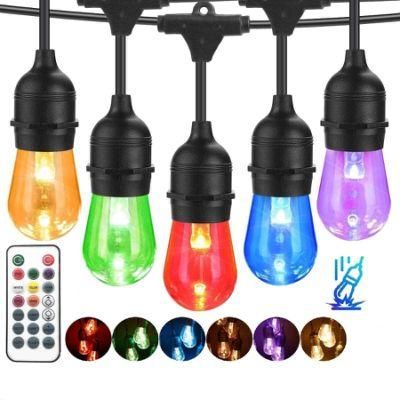Waterproof Commercial Grade Hanging Dimmable Festoon Lights Color Changing Outdoor String Lights with Remote