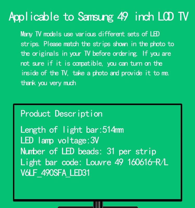 31 LEDs Eled TV Backlight Use for Samsung Louvre 49 Inch 160616 L