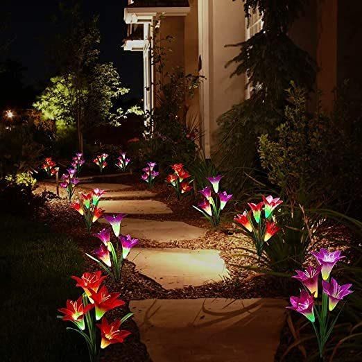Solar Garden Stake Lights Multi-Color Changing Lily Solar Flower Lights for Patio