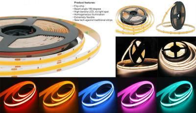 DC 24V 15W/M Flexible COB LED Strip with 180 Degree RGB COB No DOT LED COB Strip