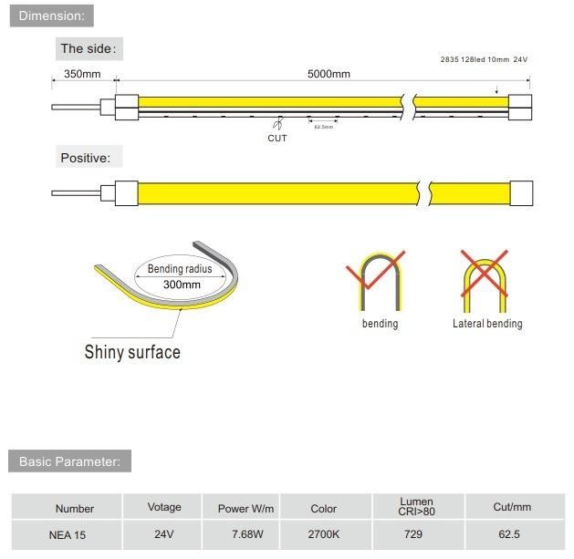 Nea15 270 Degree IP67 Waterproof LED Neon Flex 15mm Tube Neon Flex Waterproof LED Neon Flex 24V LED Ultra Thin with 2835SMD 128LEDs Per Meter Strip