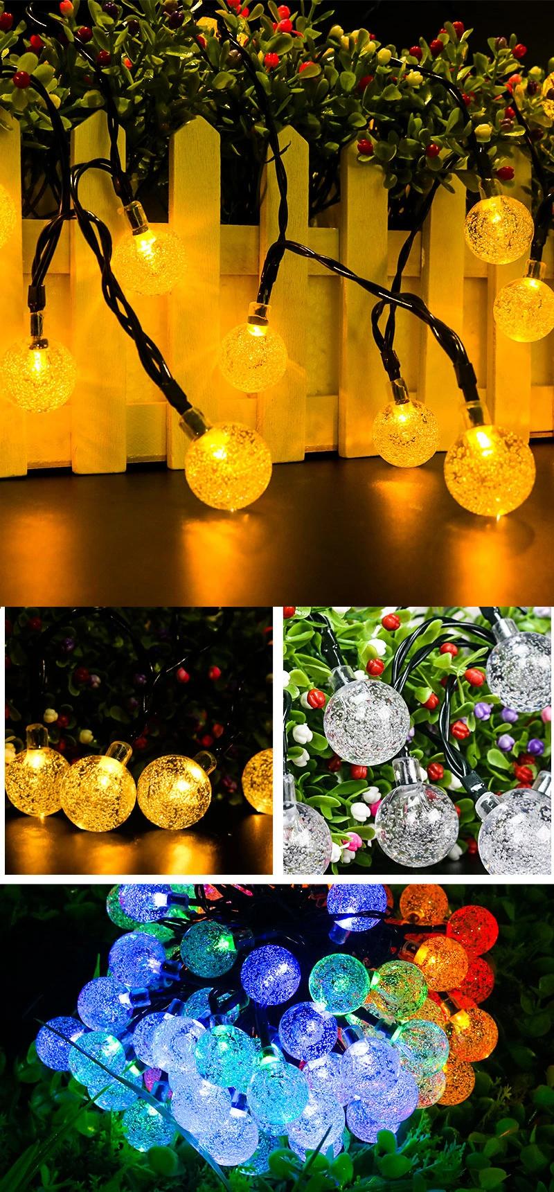 Solar String Lights Outdoor Crystal Globe Lights Waterproof Solar Powered Patio Lights for Garden Yard Porch Wedding Party Deco