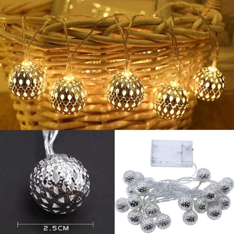 10/20/40/50LEDs Holiday Christmas Decoration Moroccan Hollow Metal Ball LED String Light