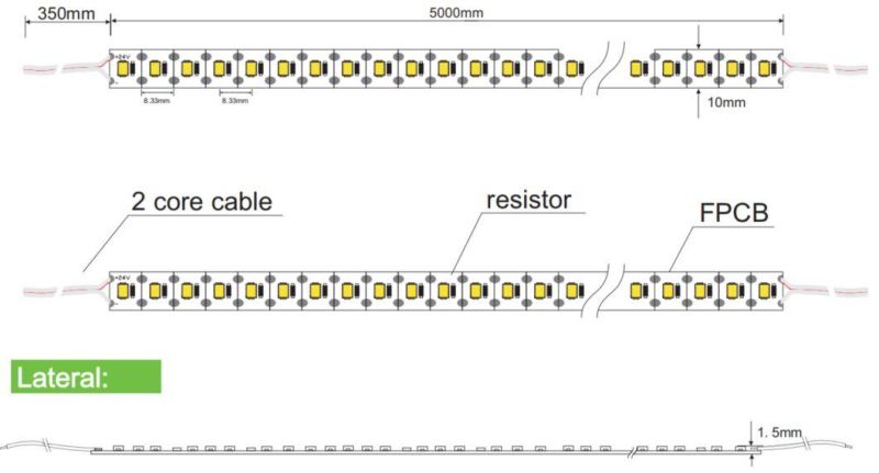 Mini Cut LED Flexible Strip SMD2835 No Darkness for Irregular Profile Length CRI 90+