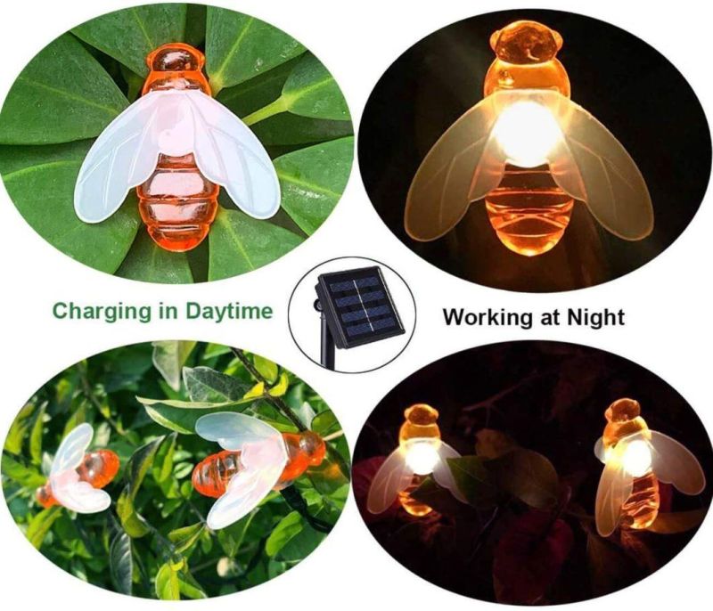 Bee Solar String Lights Bee Fairy Lights LED Outdoor Waterproof Bee Decoration Light