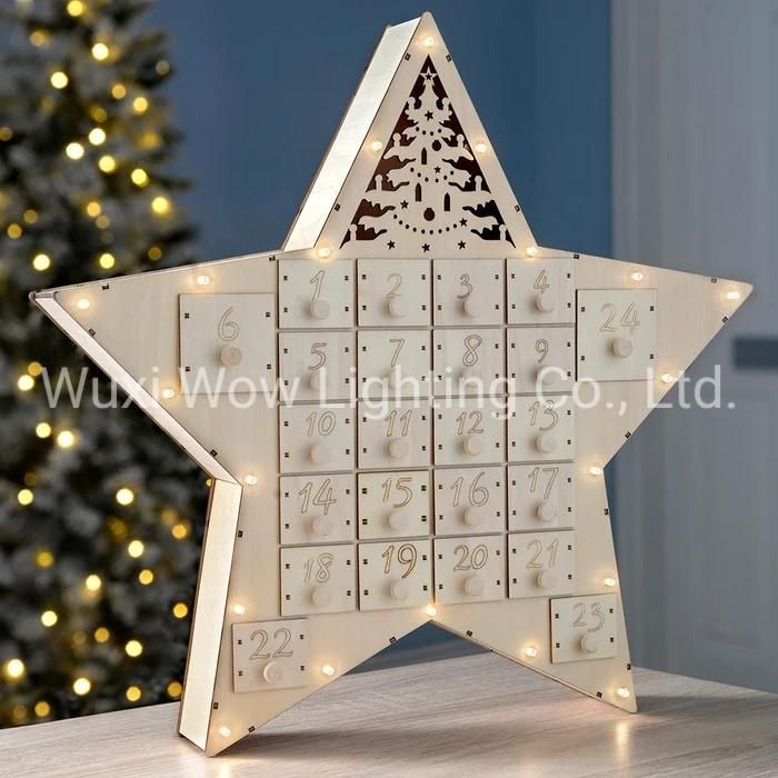 Wooden Star Advent Calendar Christmas Decoration 43 Cm - White