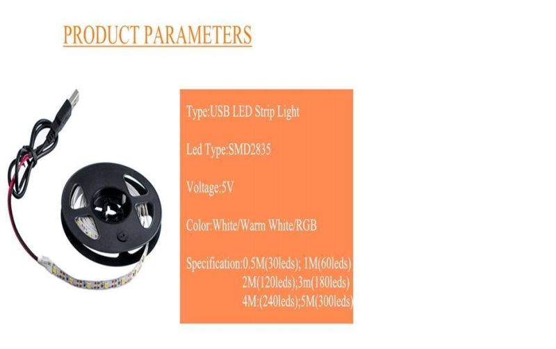 Flexible LED Strip Light USB Input 5V Rbg LED Light Bar 2835 Light Source