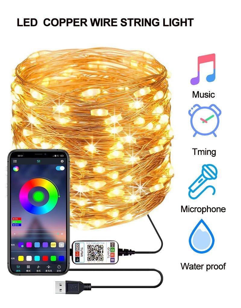 Christmas Lights RGB USB LED String Light Waterproof Christmas Decorations Outdoors Light with APP Control