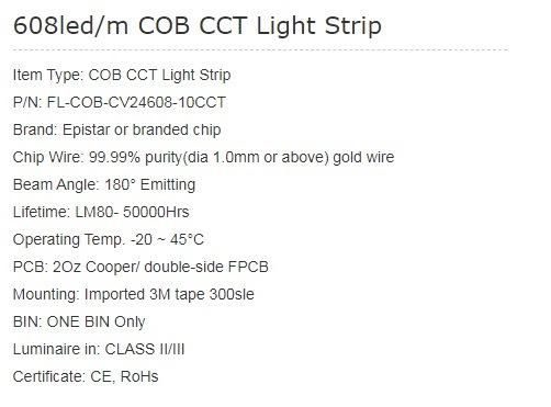 CCT COB LED Strip 608 LED/M COB CCT Light Strip