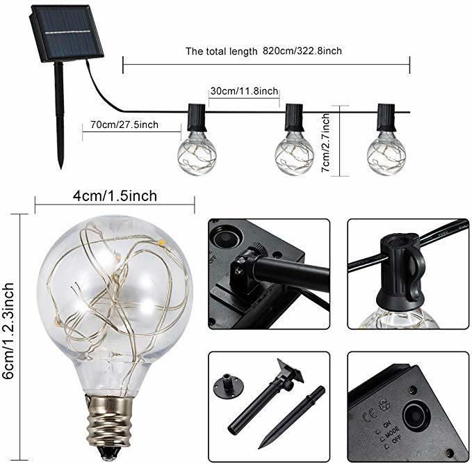 Solar LED Light String G40 IP65 Bulb String for Cafe Gazebo