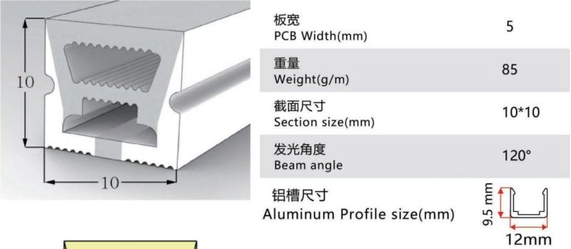 Customized Length 10*10mm Silicon Neon Strip Light with LED Rubber Profile New Materials