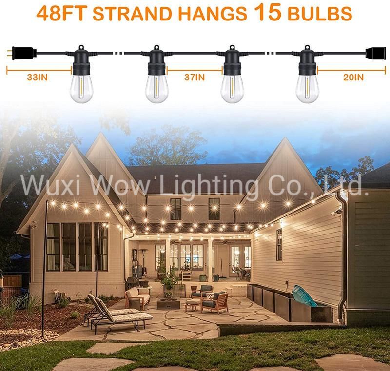 Outdoor Light Mains Powered 48FT LED S14 Garden Festoon String Lights Patio Fairy Lights Weatherproof Dimmable for Garden