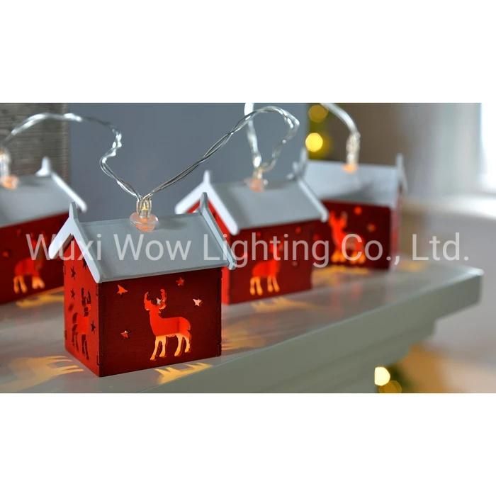 Reindeer Wooden House Light String with 10-LED - Red