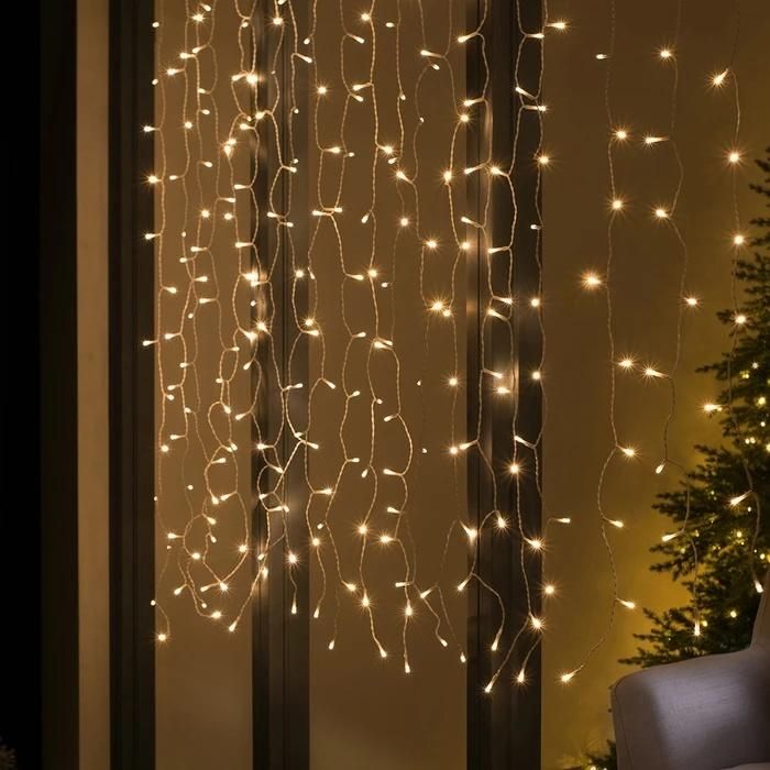 300 Multi Function LED Low Voltage Connectable Curtain Light String Warm White Christmas Lights