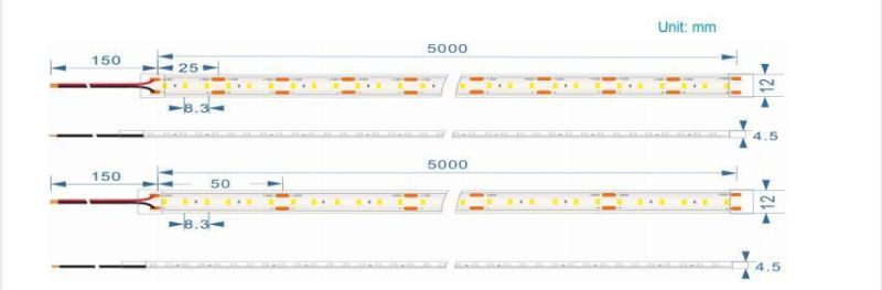 Withstand High Temperature and High Humidity DC12V 120LEDs/Meter 2835 SMD Flexible LED Strips