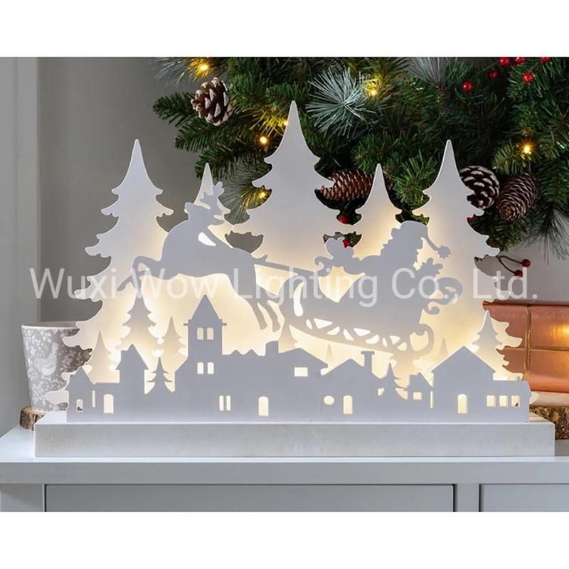 Wooden Village Scene Decoration with Warm LED Lights 44 Cm