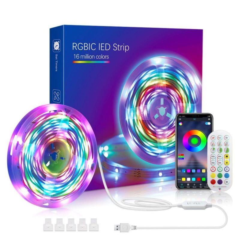 2021 Factory Rgbic LED Strip Lights RGB LED Light Strip Color Changing Wirelss Remote Controller Flexible Ribbon Light for Dancing Wedding Christmas Decoration