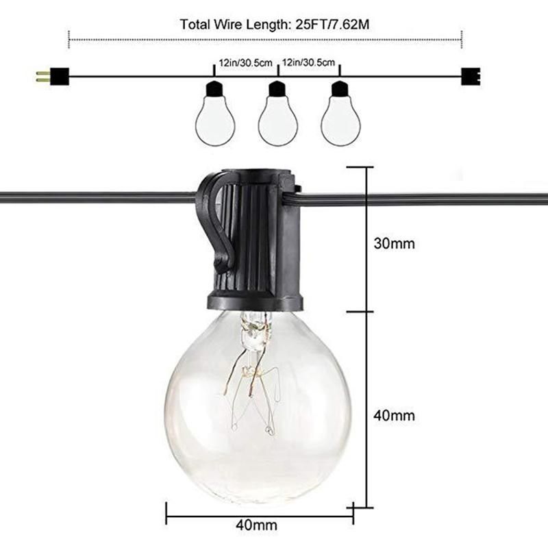 String Lights, Lamp 25FT G40 String Lights with Bulbs, UL Bulbs, Indoor / Outdoor Commercial Decoration Esg15162