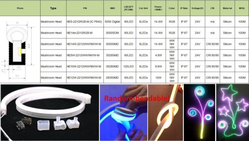 Anti UV/Anti Yellow IP67 Dome Head Silicone Flexible LED Neon Strip for Indoor or Outdoor Decoration
