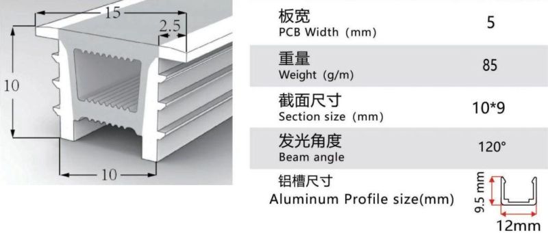 DIY Neon Lighting Profile Plasticity Silicon Extrusion Recessed Mounted LED Strip Lamp 10*10mm