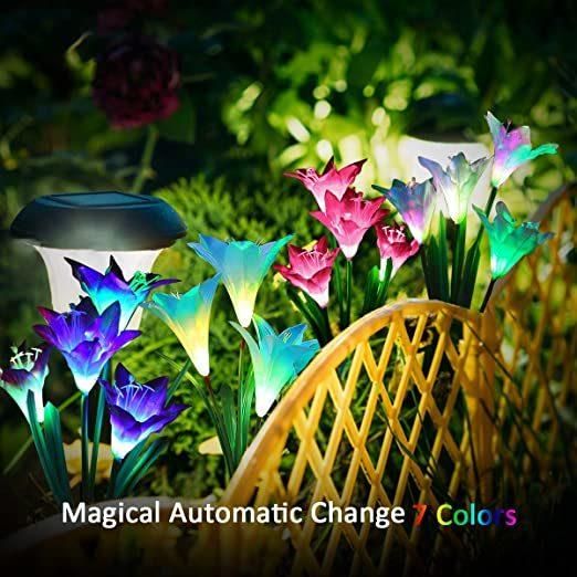 Solar Garden Stake Lights Multi-Color Changing Lily Solar Flower Lights for Patio