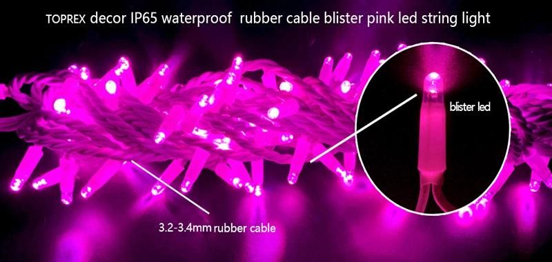 Winter Christmas Decorations Quality Connectable IP65 Rubber Cable Blister LED Pink Light Strings Outdoor