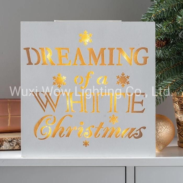 Dreaming of a White Christmas Wooden Sign with 10 Warm LED Lights 44 Cm