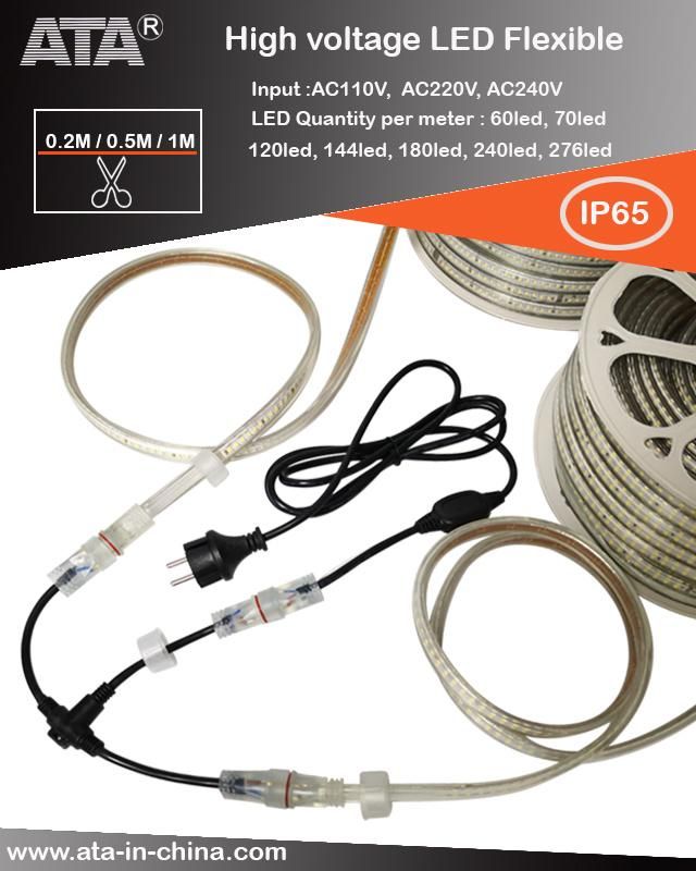 Male and Female Connection AC110V 127V 220V 230V 260V SMD 2835 144LEDs/M IP67 Waterproof Outdoor Application LED Strip Light