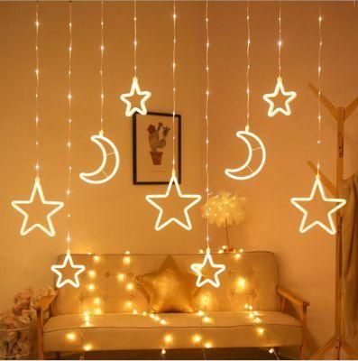 Cheap Price Window String Fairy Lights for Christmas Wedding Decoration Lights for Home LED Icicle Light with Moon Star Curtain Light