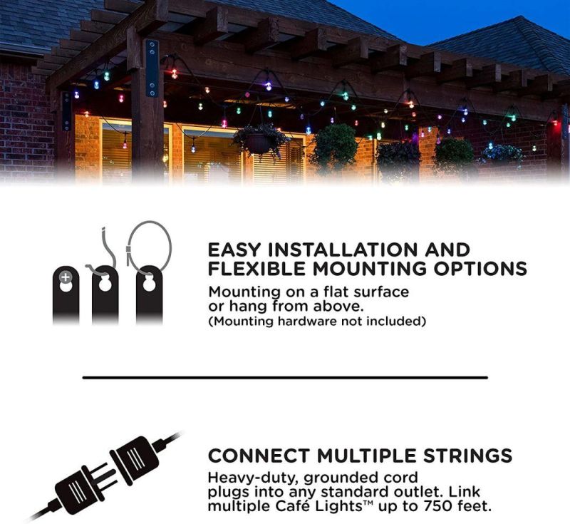 RGB Outdoor String Lights, Dimmable LED Heavy Duty Hanging Patio String Lights