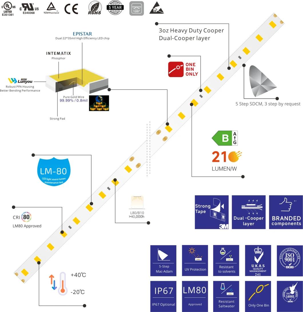 UL Listed TUV CE Certified 200lm/W Waterproof High Efficiency LED Strip