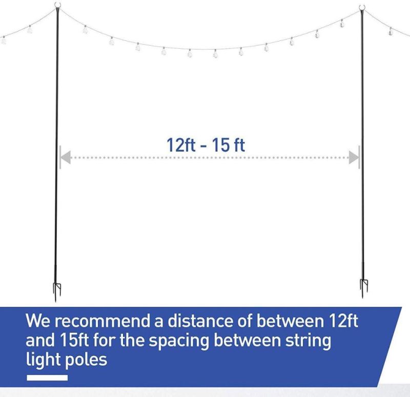 Set of 3 Black Metal Festoon Poles 2.75m Shepherds Hooks for Garden String Lights
