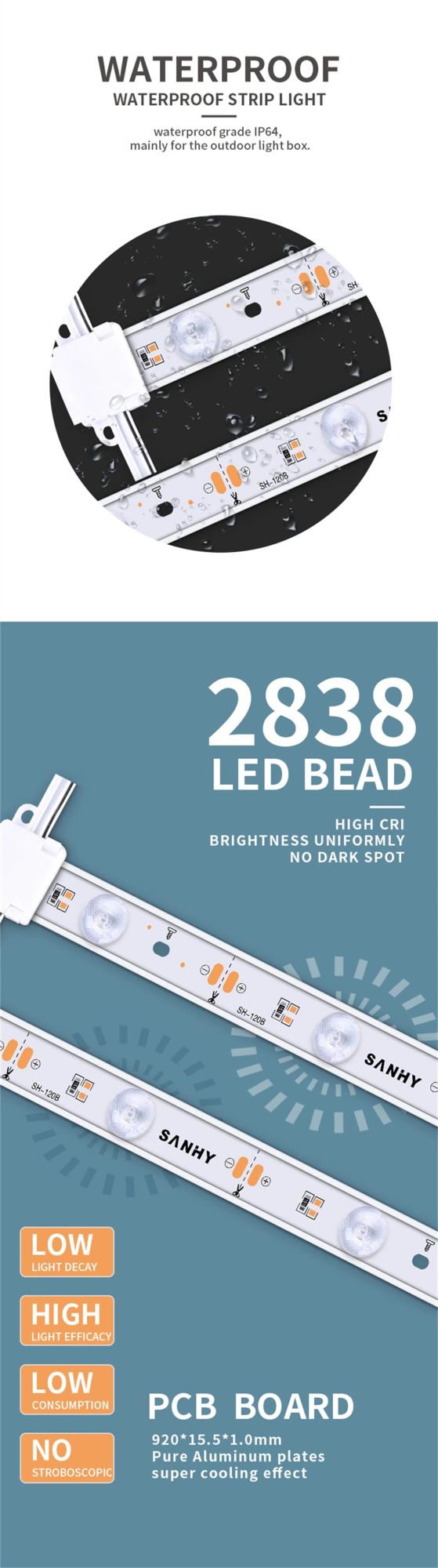 Waterproof LED Strip 2838 Lamp Beads Light Strip Bar