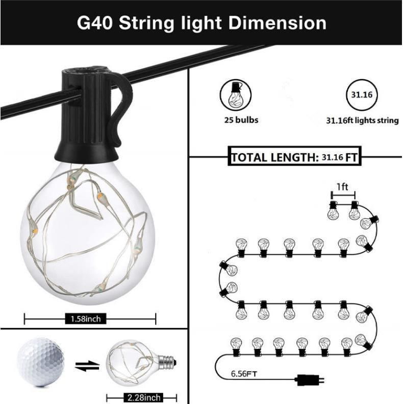 Warm White Outdoor Backyard Party Tree Christmas Festival Holiday Decoration Outdoor Decorative G40 LED String Light