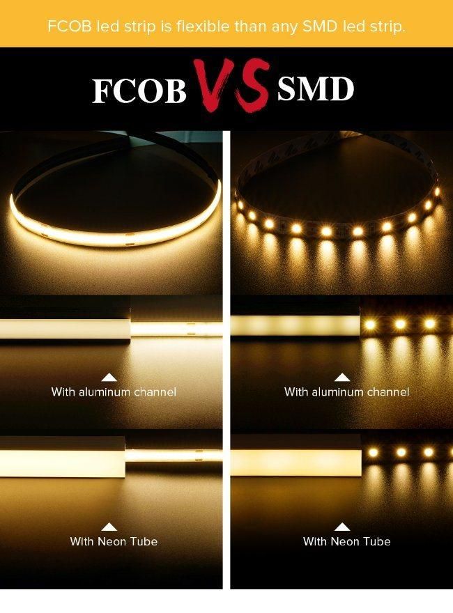 High Lumen Low Voltage Drop 8W 320LEDs 3000K Warm White COB LED Strip Light with IP54 Dustproof